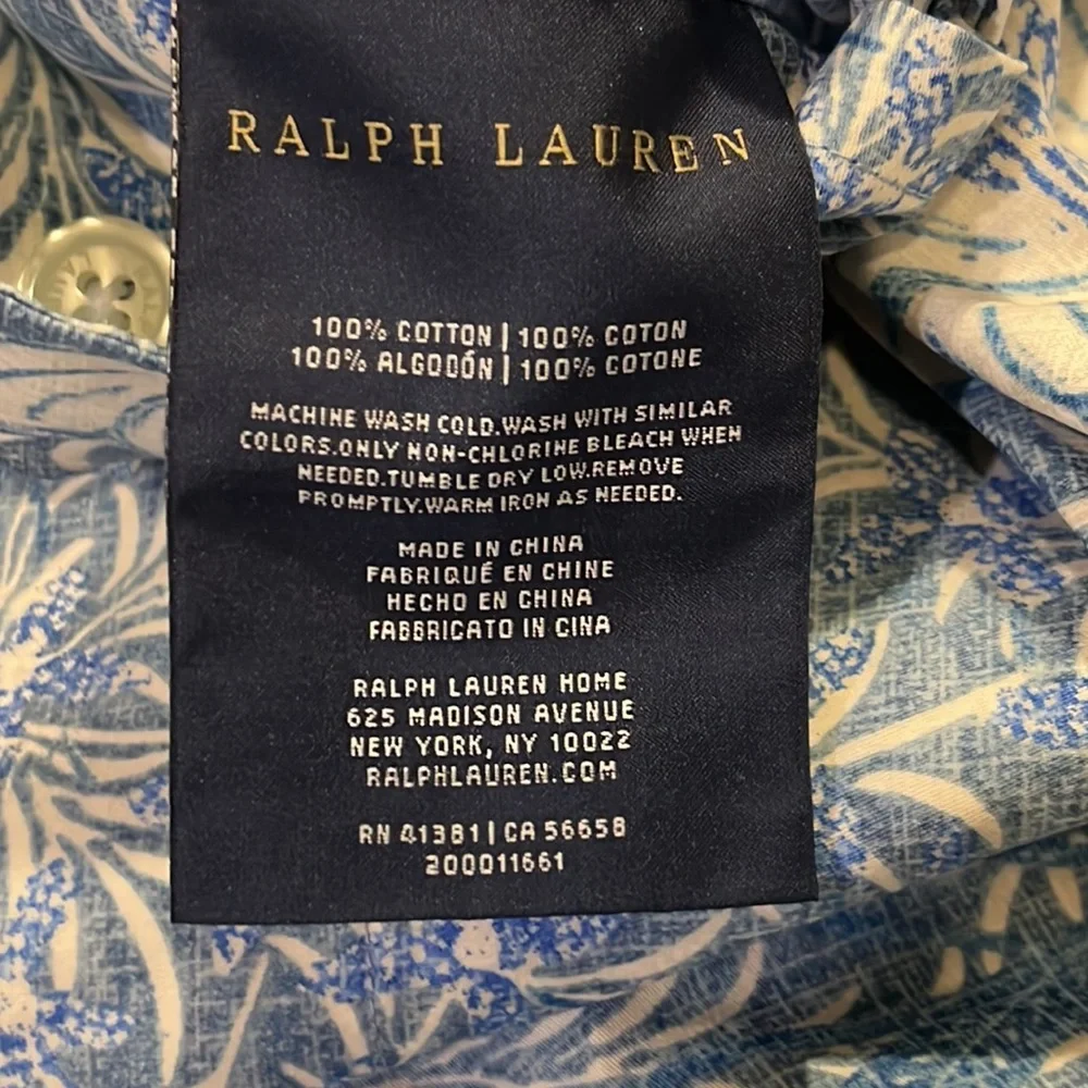 Ralph Lauren Indigo Floral Standard Pillow Sham X 1 new blue fits 20”x28”